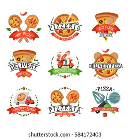 Delivery pizza badge vector illustration.