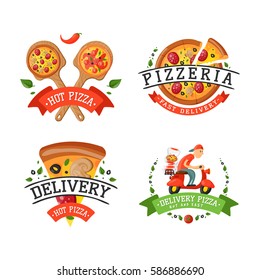 Delivery pizza badge vector illustration.