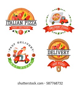 Delivery pizza badge vector illustration.