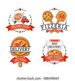 Delivery pizza badge vector illustration.