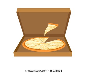 Delivery Pizza with Slice Taken - Vector Illustration