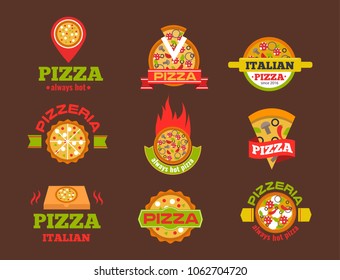 Delivery pizza vector logo badge pizzeria restaurant service fast food illustration.