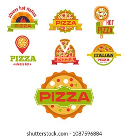 Delivery pizza vector logo badge pizzeria restaurant service fast food illustration.