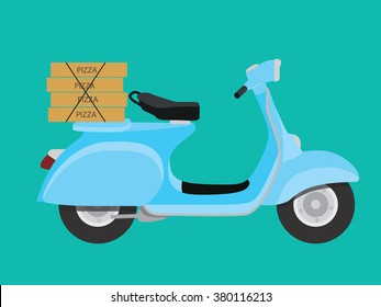 delivery pizza with vespa to order and delivery vector illustration