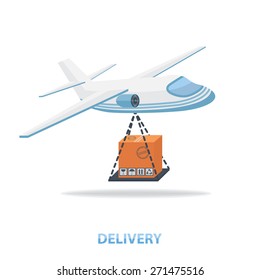 Delivery plane, box concept icon isolated  on white background in flat style. Vector illustration.