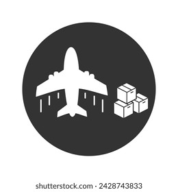Delivery plane icon, air freight logistic, aircraft with cargo boxes, transport platform for fly shipping, editable stroke vector illustration