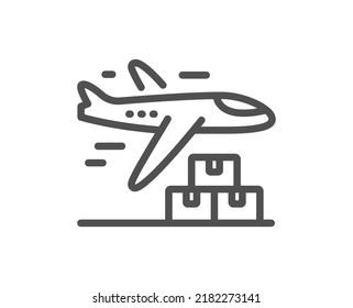 Leuchtensymbol der Lieferflugzeuglinie. Logistisches Dienstzeichen. Symbol für Frachtkästen exportieren. Qualitätsdesign-Element. Symbol für eine Linear-Zustellebene. Bearbeitbarer Strich. Vektorgrafik