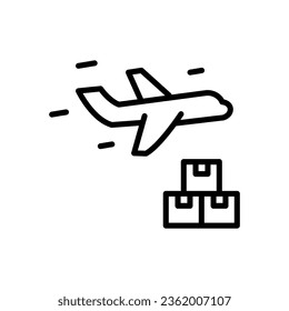 Delivery plane line icon. Logistic service sign. Export freight boxes symbol. Colorful thin line outline concept. Linear style delivery plane icon. Editable stroke. Vector