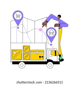 Delivery point abstract concept vector illustration. Delivery point validation, courier driver app, shipping company, post office, tracking application, pick up parcel abstract metaphor.