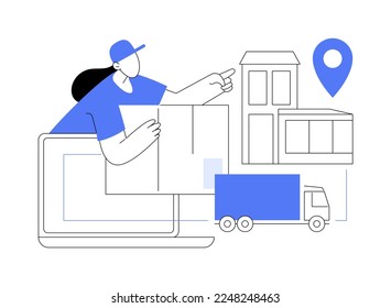 Delivery point abstract concept vector illustration. Delivery point validation, courier driver app, shipping company, post office, tracking application, pick up parcel abstract metaphor.