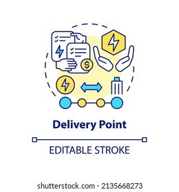 Delivery point concept icon. Energy transmission to customer. PPA sales abstract idea thin line illustration. Isolated outline drawing. Editable stroke. Arial, Myriad Pro-Bold fonts used