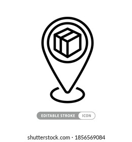 Símbolo de posición de entrega. Icono del vector de contorno sobre fondo blanco. 