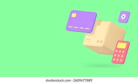 Delivery postal parcel cargo service payment calculation banner copy space vector illustration. Courier shipment freight commercial transportation online shopping order shipping price calculating