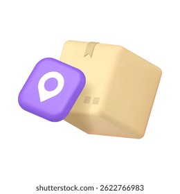 Delivery postal parcel courier online shopping order map tracking 3d icon realistic vector illustration. Cargo cardboard box shipping logistic distribution GPS navigation shipment transportation