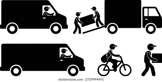 Ilustración del proceso de entrega que muestra varios métodos de transporte