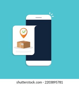 Delivery Process Notification On Mobile Phone. Express Delivery, Home Delivery, Contactless And Order Curbside Pickup. Vector Illustration