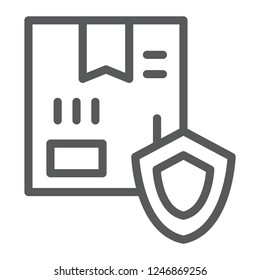 Delivery protection line icon, cargo and service, package and shield sign, vector graphics, a linear pattern on a white background, eps 10.