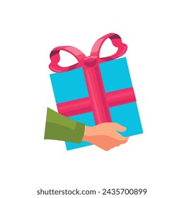 Delivery of purchase is provided. give a gift for a holiday, birthday, March 8, New Year. Illustration on an isolated background. Jobs for young people. Adaptation for  posters, applications. EPS10

