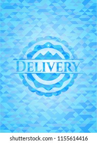 Delivery realistic sky blue emblem. Mosaic background