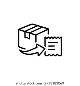 Delivery receipt line icon black and white vector illustration for logistics warehouse shipping documents