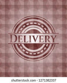 Delivery red seamless emblem with geometric pattern background.