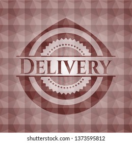 Delivery red seamless emblem with geometric pattern background.