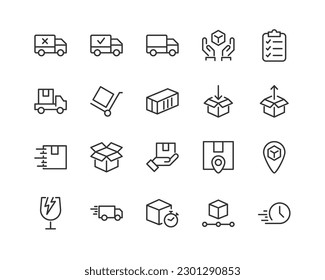 delivery related icon set. Editable stroke. Pixel Perfect 24x24px icons