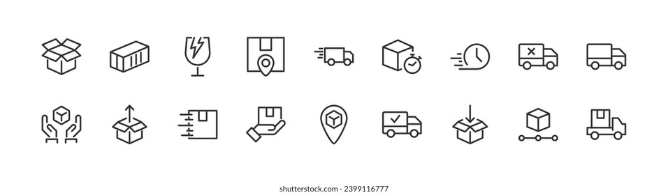 delivery related icon set. Editable stroke. Pixel Perfect 24x24px icons