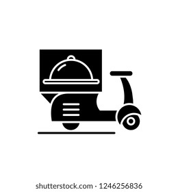 Delivery from restaurants black icon, vector sign on isolated background. Delivery from restaurants concept symbol, illustration 