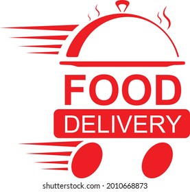 Delivery from restaurants red icon, vector sign on isolated background. Delivery from restaurants concept symbol, illustration