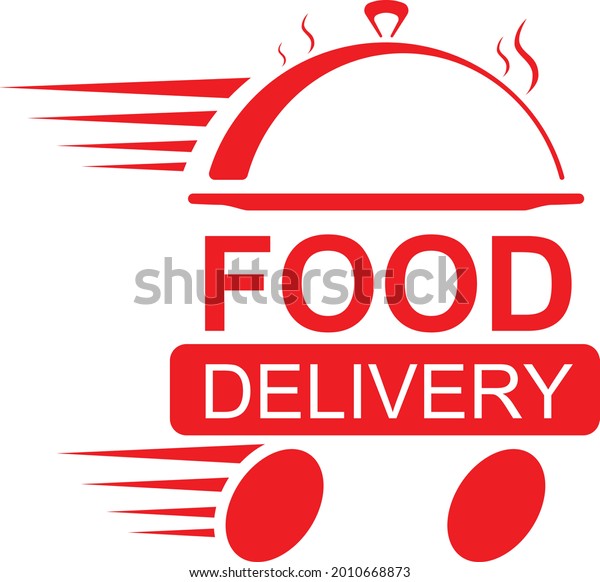 Delivery from restaurants red icon, vector\
sign on isolated background. Delivery from restaurants concept\
symbol, illustration