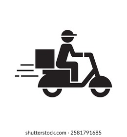 Delivery rider icon, Shipping fast delivery man riding motorcycle symbol, Pictogram flat design, Track and trace processing status, Vector illustration