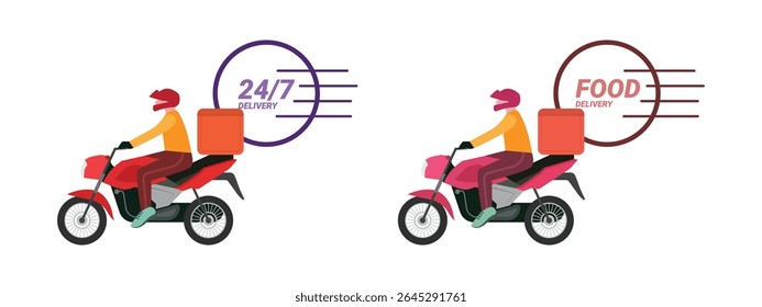Delivery rider on motorbike food service