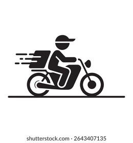 Delivery Rider on Motorcycle Icon Vector – Fast Courier or Food Service Design

