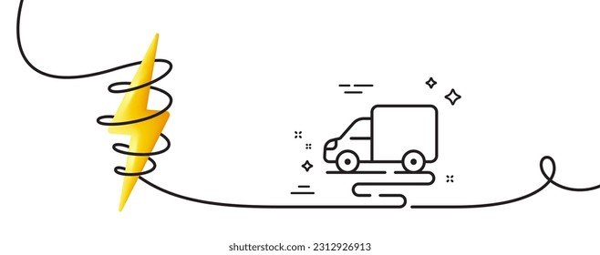 Delivery route line icon. Continuous one line with curl. Truck road path sign. Vehicle highway symbol. Delivery route single outline ribbon. Loop curve with energy. Vector