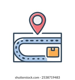 Mapa de ruta de entrega pin. Seguimiento de paquetes, localización, visualización de rutas de entrega.  Representa una logística eficiente.