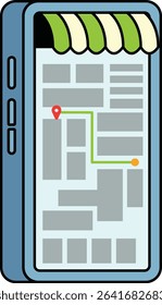 Delivery route on mobile map screen illustration