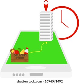 delivery route on the smartphone. concept for delivery app or website. food order navigation. Illustration in flat style.