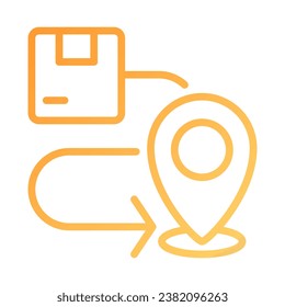 Icono de vector lineal de gradiente perfecto de píxel de ruta de entrega. Transporte de paquetes. Servicio de logística. Navegación. Símbolo de color de línea delgada. Pictograma de estilo moderno. Dibujo de contorno aislado del vector