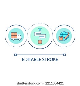 Delivery routes and transport loop concept icon. International logistics. Supply chain management abstract idea thin line illustration. Isolated outline drawing. Editable stroke. Arial font used