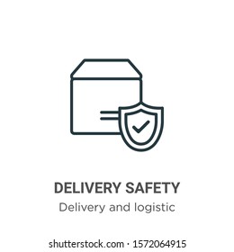 Delivery safety outline vector icon. Thin line black delivery safety icon, flat vector simple element illustration from editable delivery and logistic concept isolated on white background