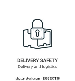 Delivery safety outline vector icon. Thin line black delivery safety icon, flat vector simple element illustration from editable delivery and logistics concept isolated on white background