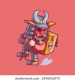 Delivery Samurai Character vector illustration. Brand, logistic design concept.