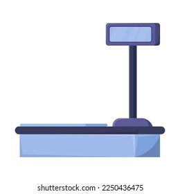 Delivery scales for weighing boxes with mail and heavy parcels vector illustration. Postal indoor element isolated on white background. Mail, express delivery service concept