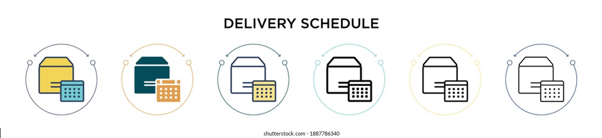 Delivery schedule icon in filled, thin line, outline and stroke style. Vector illustration of two colored and black delivery schedule vector icons designs can be used for mobile, ui, web
