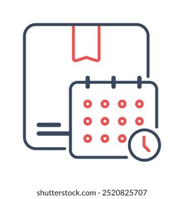 Icono de Programa de entrega. A tiempo, tiempo de entrega, paquete, entrega, calendario, recogida, embalaje, horario, hora y fecha