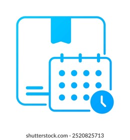Delivery Schedule icon. On time, Delivery time, Package, Delivery, Calendar, Pick up, Packing, Schedule, Time and date