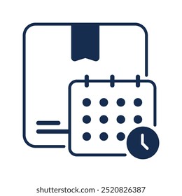 Icono de Programa de entrega. A tiempo, tiempo de entrega, paquete, entrega, calendario, recogida, embalaje, horario, hora y fecha