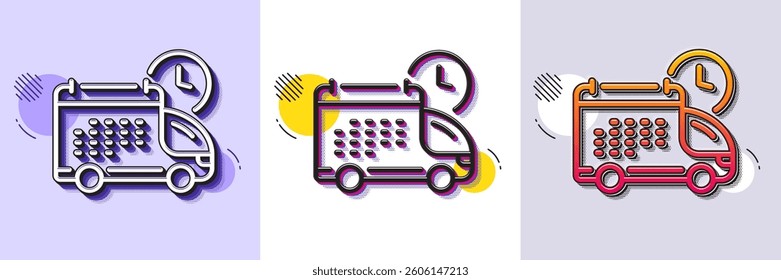 Delivery schedule line icon. Halftone dotted pattern. Gradient icon with grain shadow. Logistics calendar sign. Cargo reminder symbol. Line delivery icon. Various designs. Vector