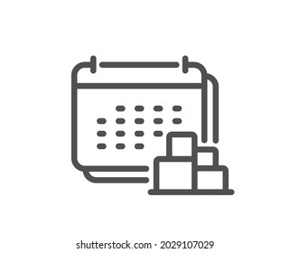 Delivery schedule line icon. Logistics calendar sign. Cargo reminder symbol. Quality design element. Linear style delivery icon. Editable stroke. Vector